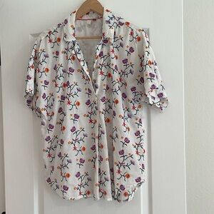 Pilcro White Floral Button Down Shirt